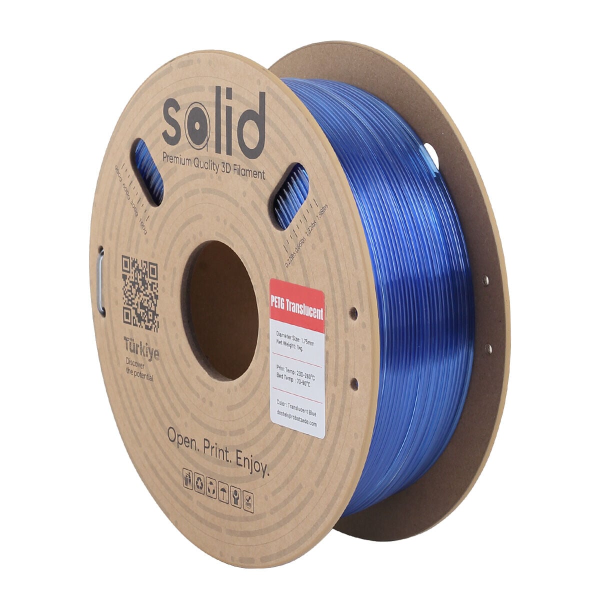 Solid Hyper PETG Transparan Mavi Filament 1.75mm - 1Kg