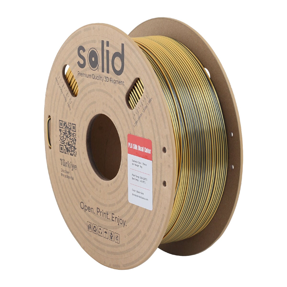 Solid Çift Renkli Silk PLA Filament Siyah/Altın 1.75mm - 1Kg