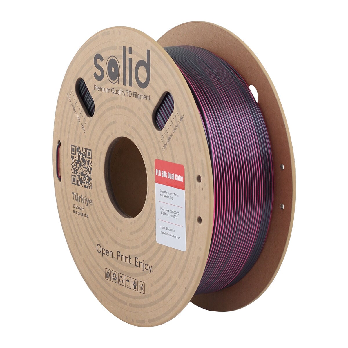 Solid Çift Renkli Silk PLA Filament Siyah/Kırmızı 1.75mm - 1Kg