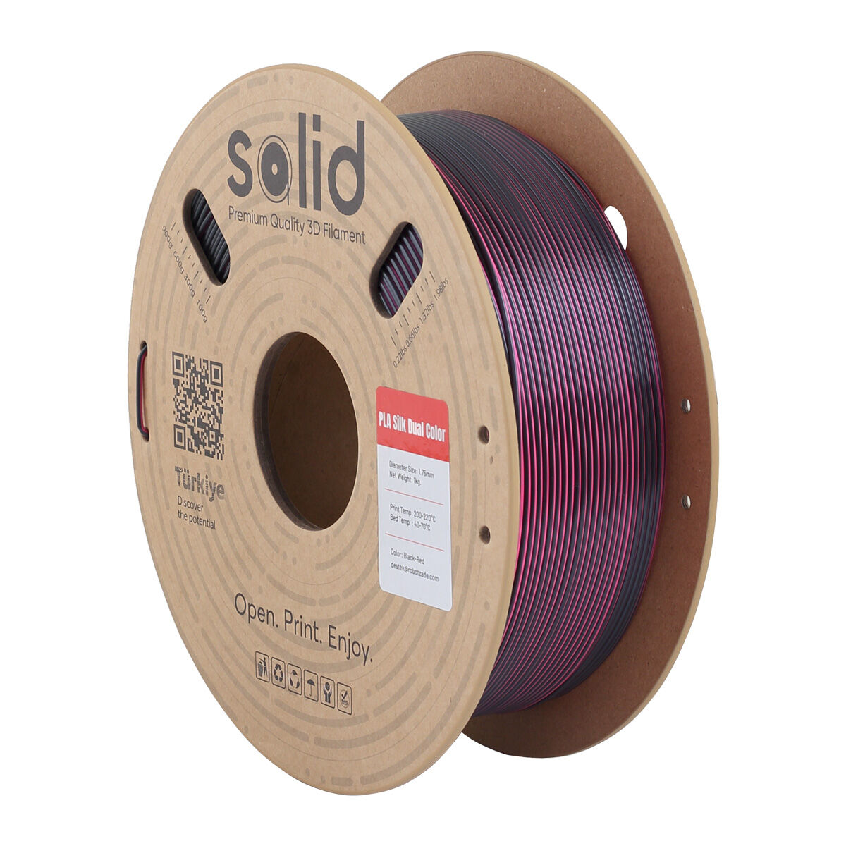 Solid Çift Renkli Silk PLA Filament Siyah/Kırmızı 1.75mm - 1Kg