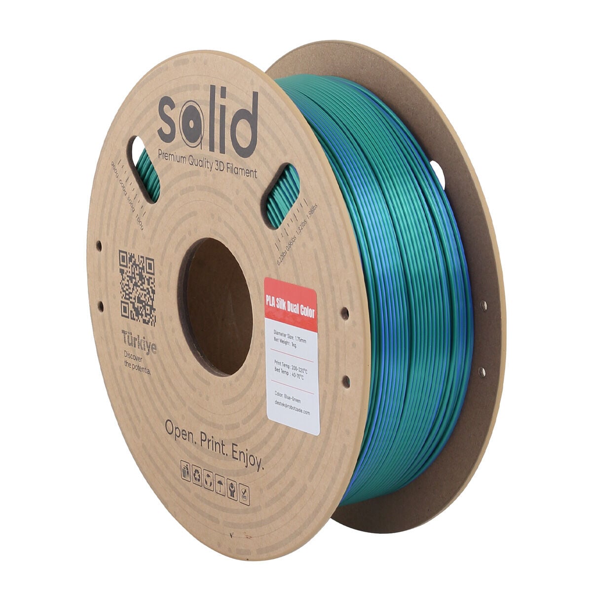 Solid Çift Renkli Silk PLA Filament Mavi/Yeşil 1.75mm - 1Kg