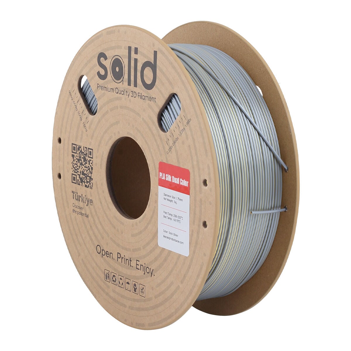 Solid Çift Renkli Silk PLA Filament Altın/Gümüş 1.75mm - 1Kg