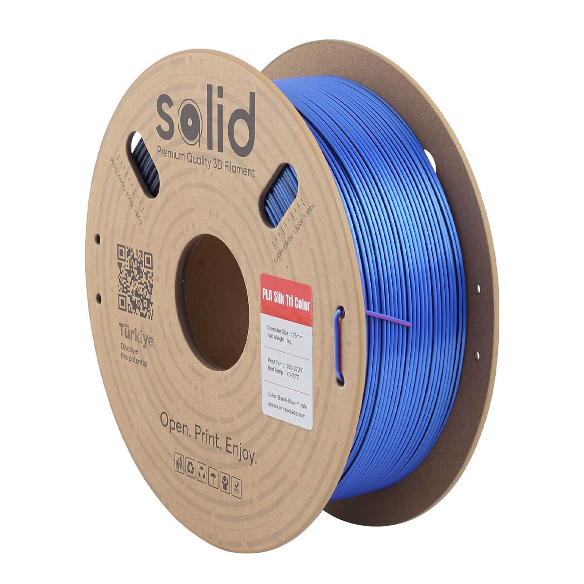 Solid Üç Renkli Silk PLA Filament Siyah/Mavi/Mor- 1.75mm - 1Kg