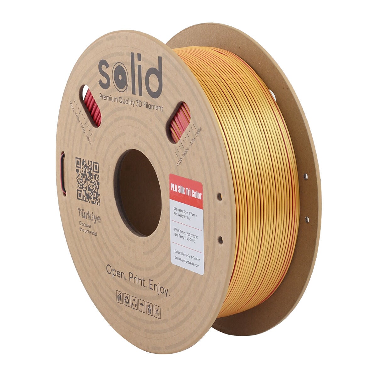 Solid Üç Renkli Silk PLA Filament Siyah/Kırmızı/Altın - 1.75mm - 1Kg
