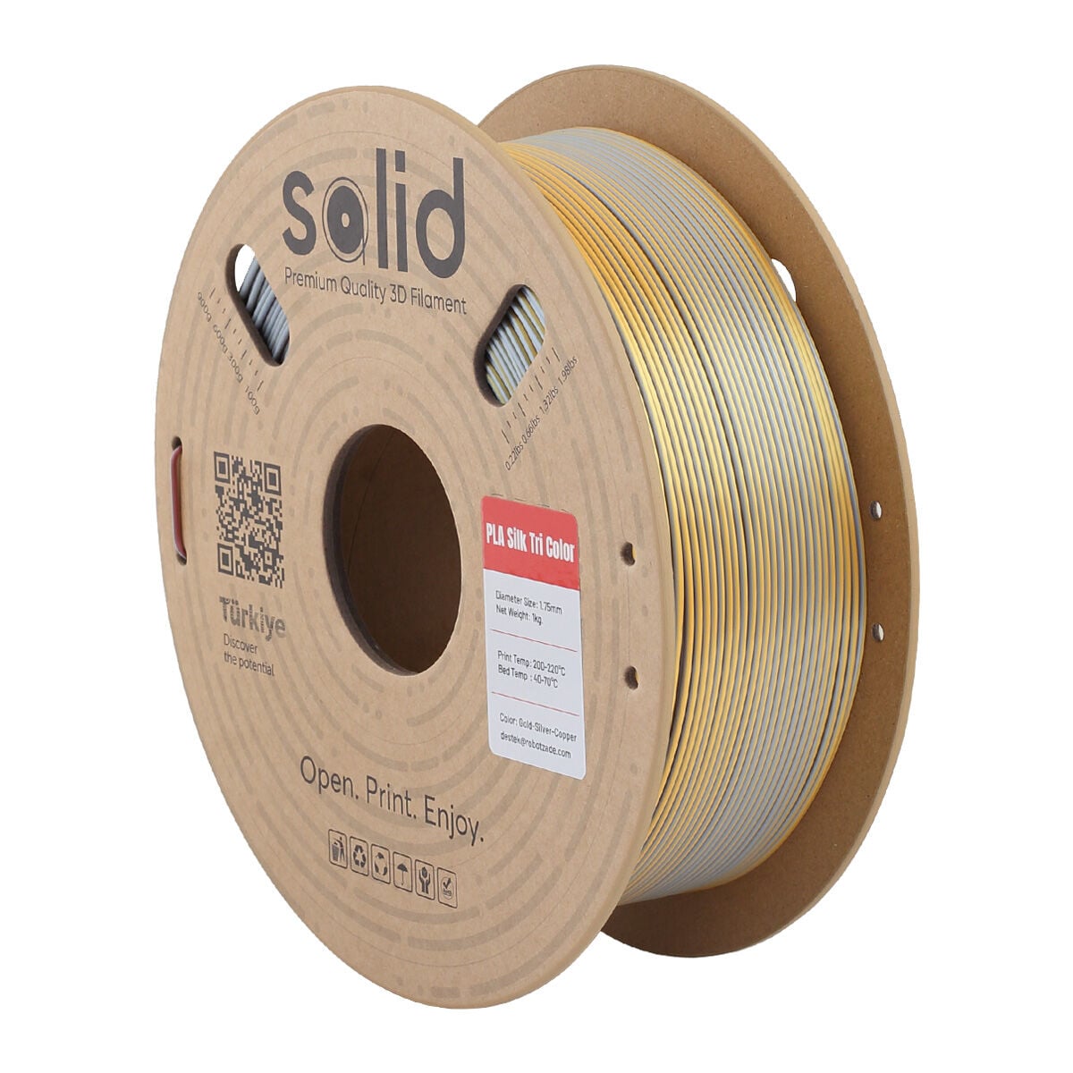 Solid Üç Renkli Silk PLA Filament Altın/Gümüş/Bakır - 1.75mm - 1Kg