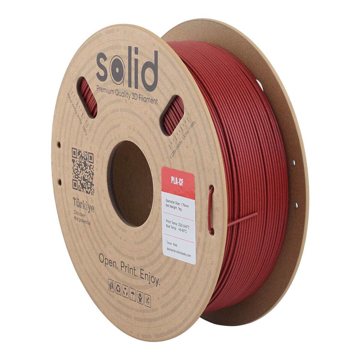 Solid PLA-CF (Carbon Fiber) Kırmızı Filament 1.75mm - 1Kg