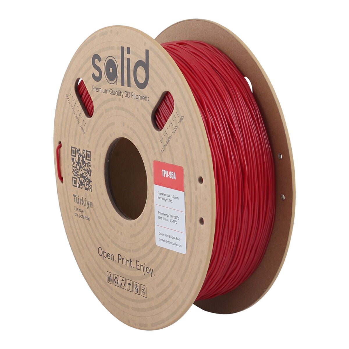Solid TPU 95A Flex İtfaiye Kırmızısı Filament 1.75mm - 1Kg