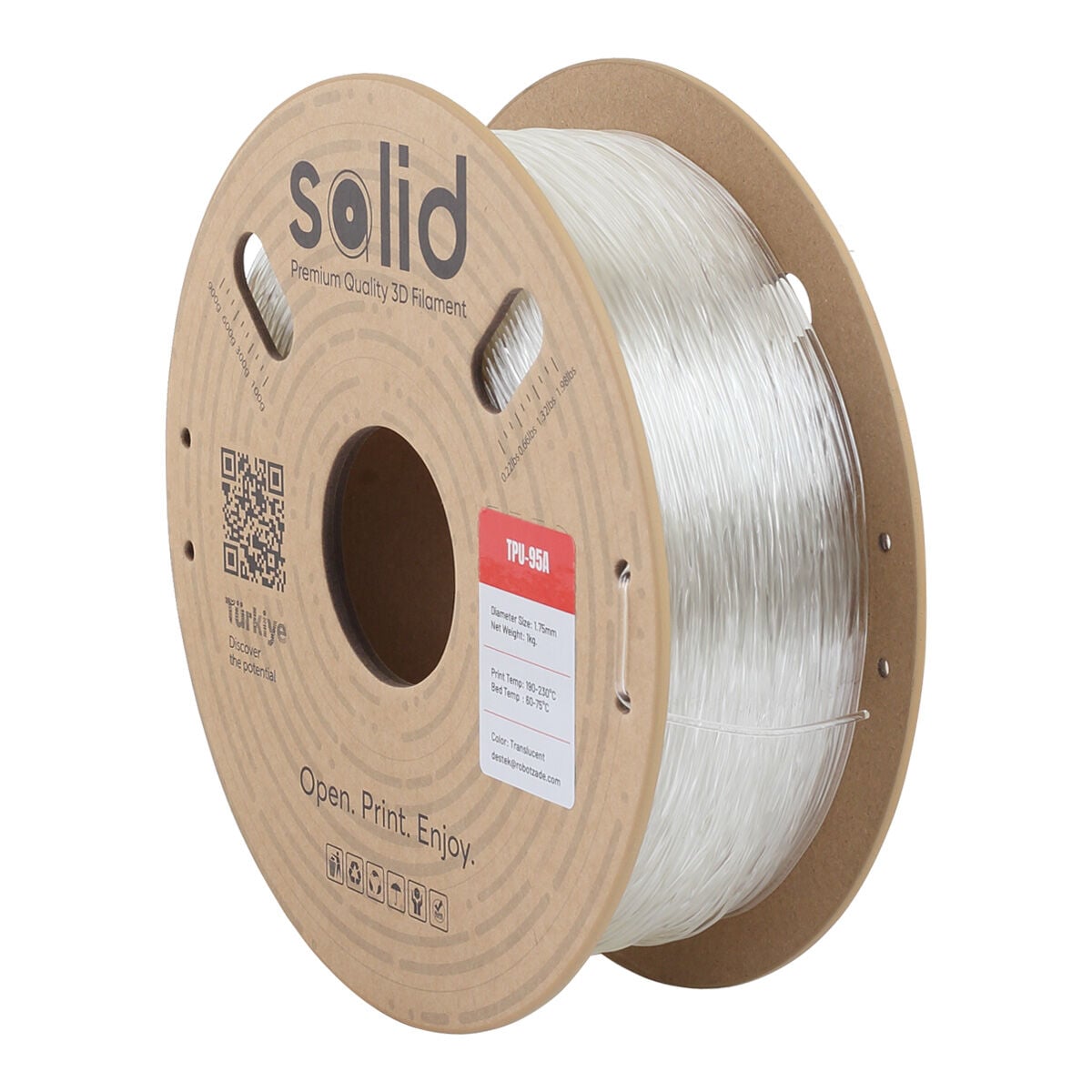 Solid TPU 95A Flex Şeffaf(Transparan) Filament 1.75mm - 1Kg