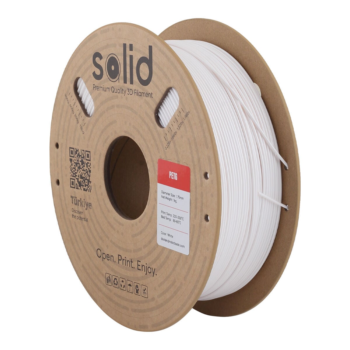 Solid PETG Beyaz Filament 1.75mm - 1Kg