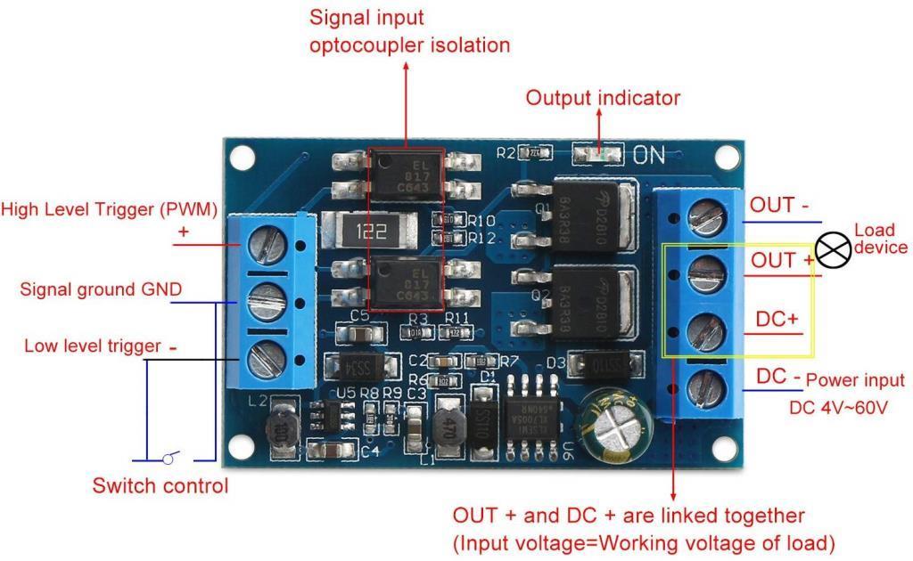 Mosfet PWM Anahtarlama Tetikleme Modülü 600W 4-60V