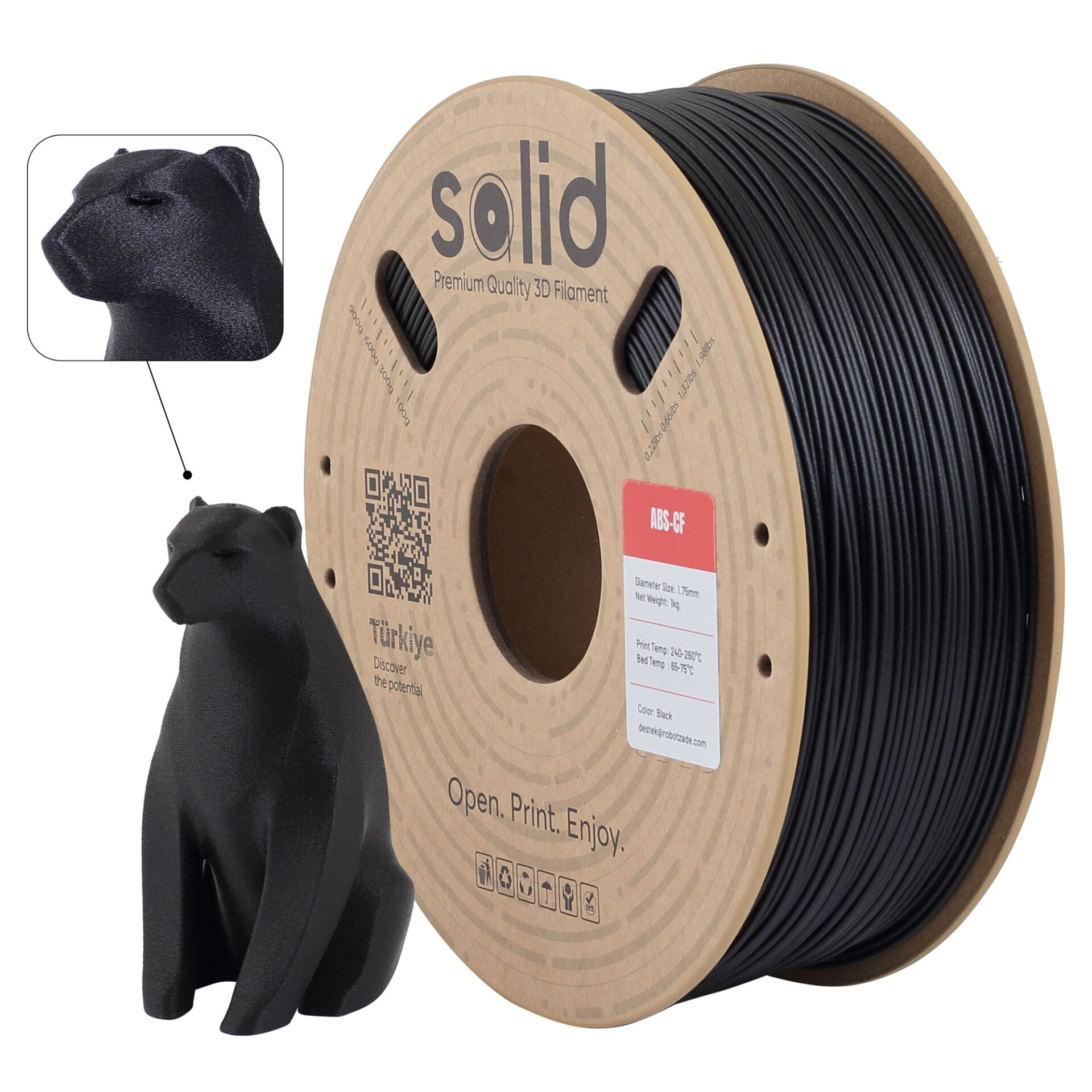 Solid ABS-CF Karbon Fiber Filament Siyah 1.75mm 1Kg
