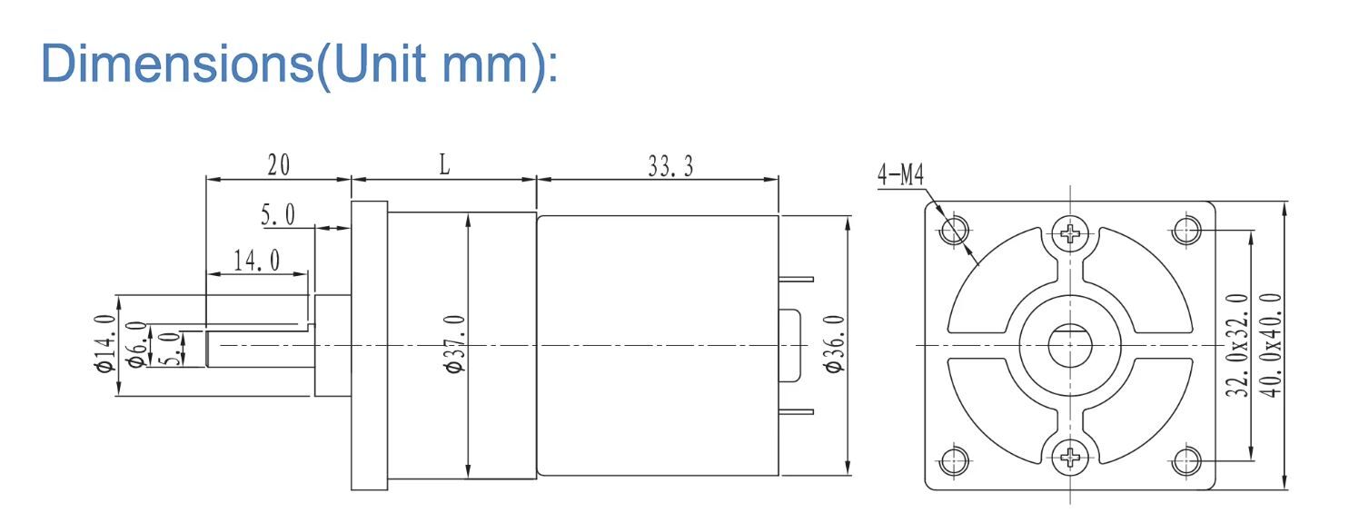 12V 200Rpm 42mm Redüktörlü Kare Flanşlı Kısa Dc Motor