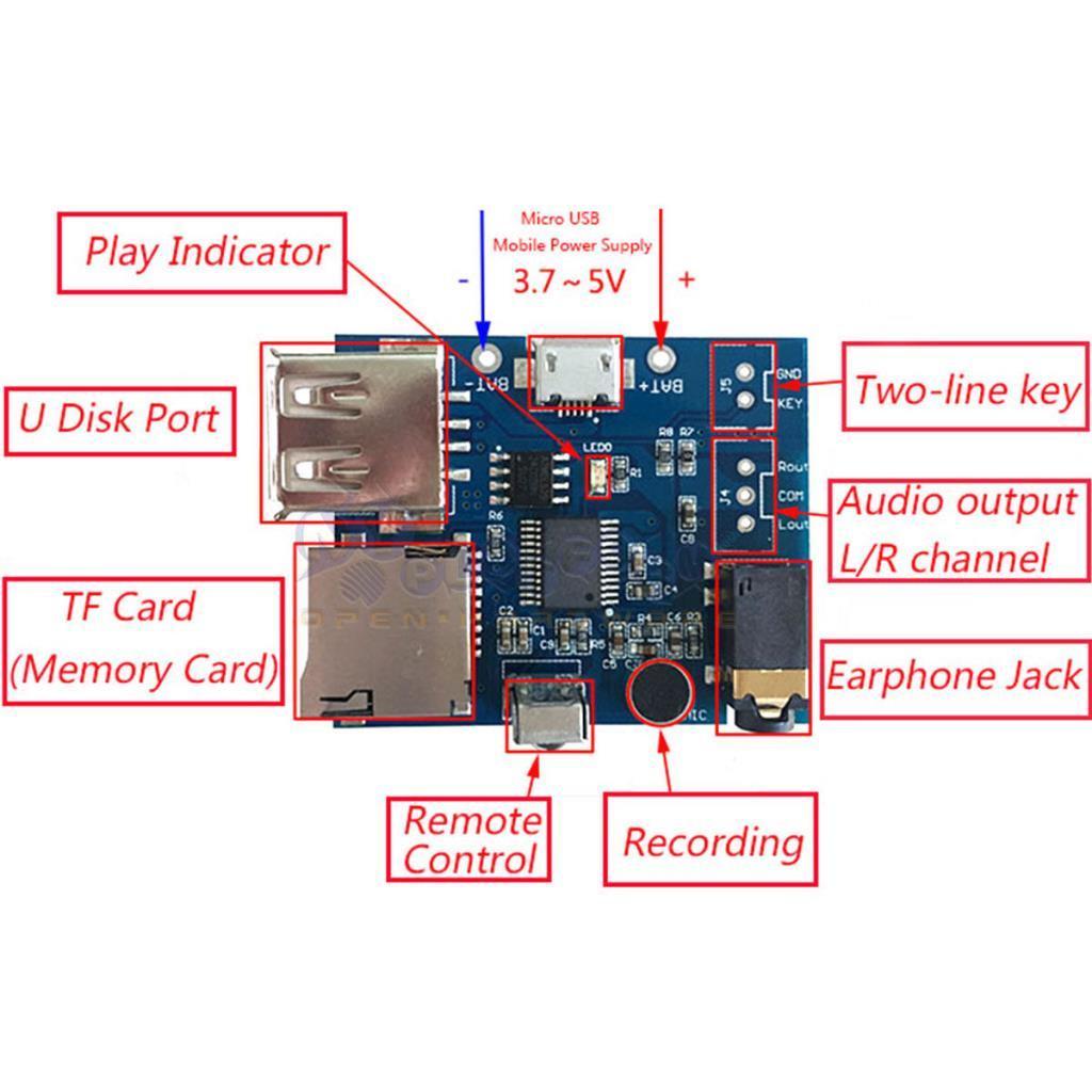 MP3 Kumandalı Amfi Devresi SD Kart + USB Bellek Destekli